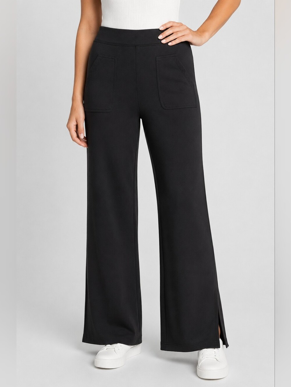 Maeve Anthropologie Eve Flare Pull-On Front Pockets Pants OB1430211 Black Large - Picture 1 of 16